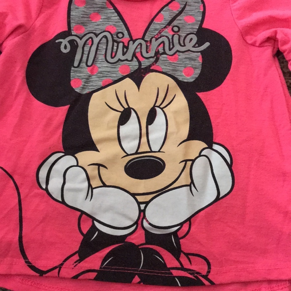 Disney Minnie Mouse Neon Pink Ruffled Sleeve Top - Picture 3 of 4